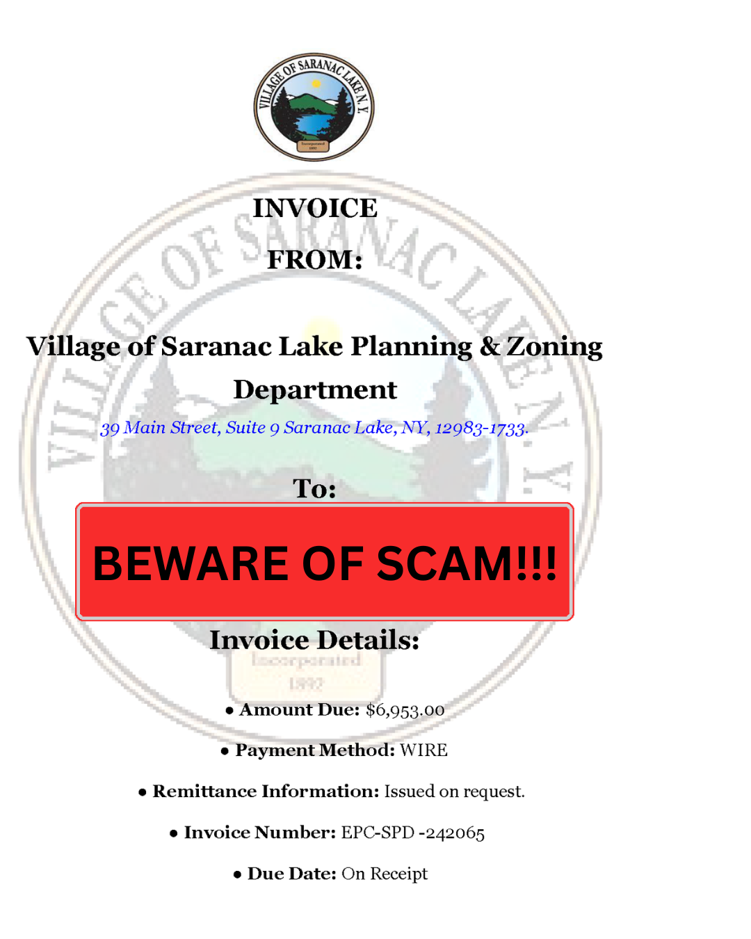 BEWARE OF SCAM